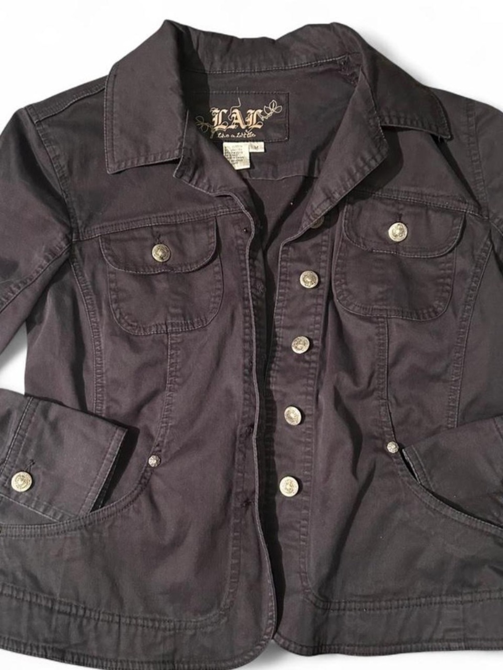 Live a Little Women's Medium Black Utility Jacket 97% Cotton